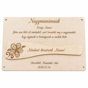 Szülőköszöntő ajándék fakanál lapon